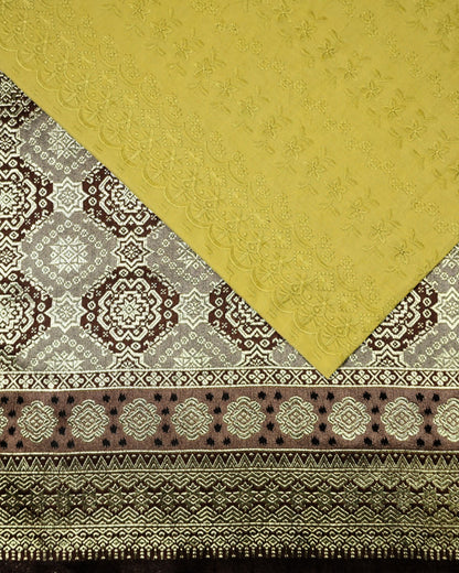 Cotton Cambric Embroidery with Two Tone Metallic Songket Combo Set