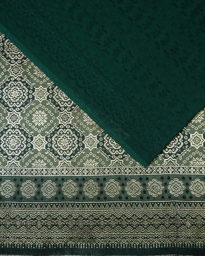 Cotton Cambric Embroidery with Two Tone Metallic Songket Combo Set