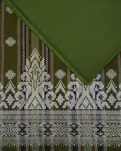 Combo Songket Stripe Silver With Plain Dupion