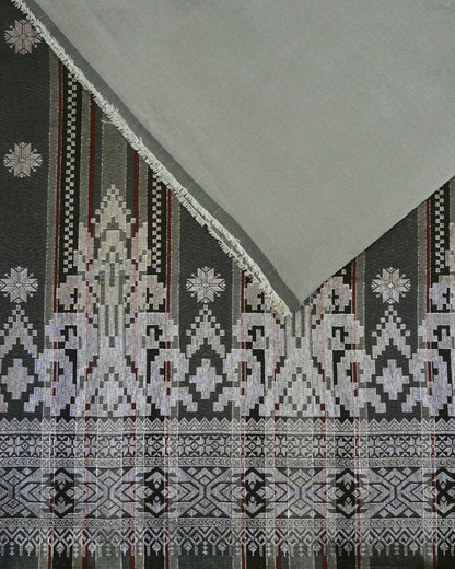 Combo Songket Stripe Silver With Plain Dupion