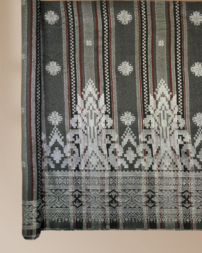 Songket Stripe Metallic Silver 44" Open Meter