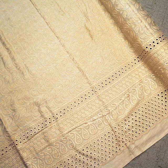 Leaf Wave Chikan Cotton Satin Embroidery 44"