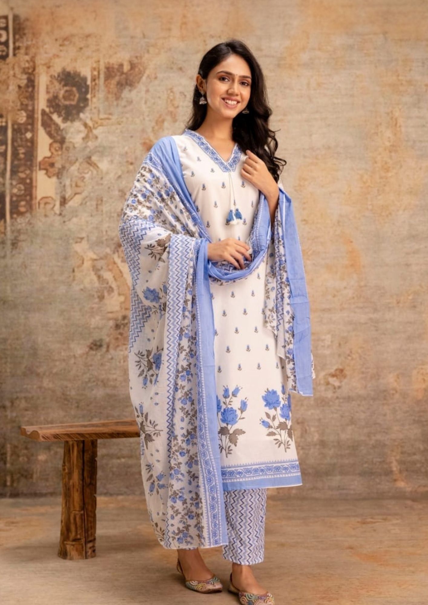 Flower Kurti Ladies Cotton Suits 3pc set