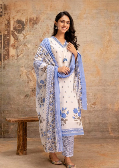 Flower Kurti Ladies Cotton Suits 3pc set