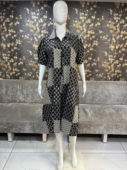 Dress In Cambric Cotton Bagru Print