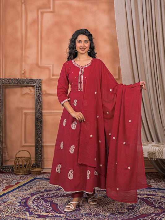 Embroidered Kurti Set in Mul Cotton Design 1