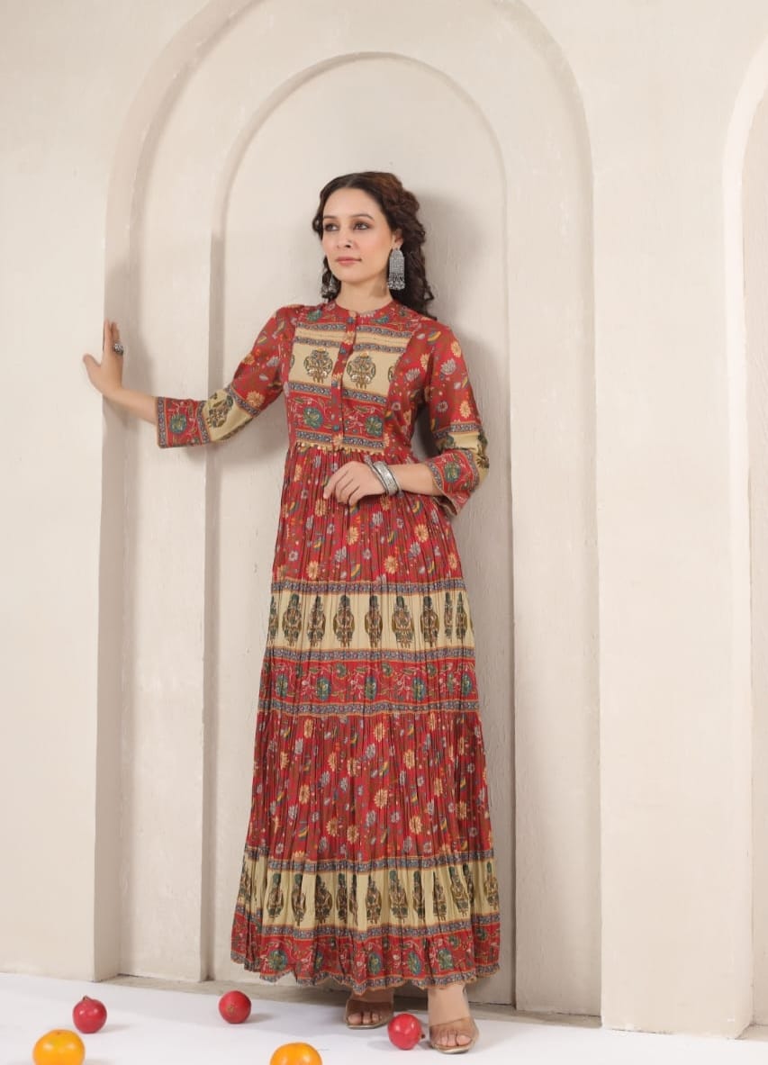 Ethnic Long Bagru Print Dress