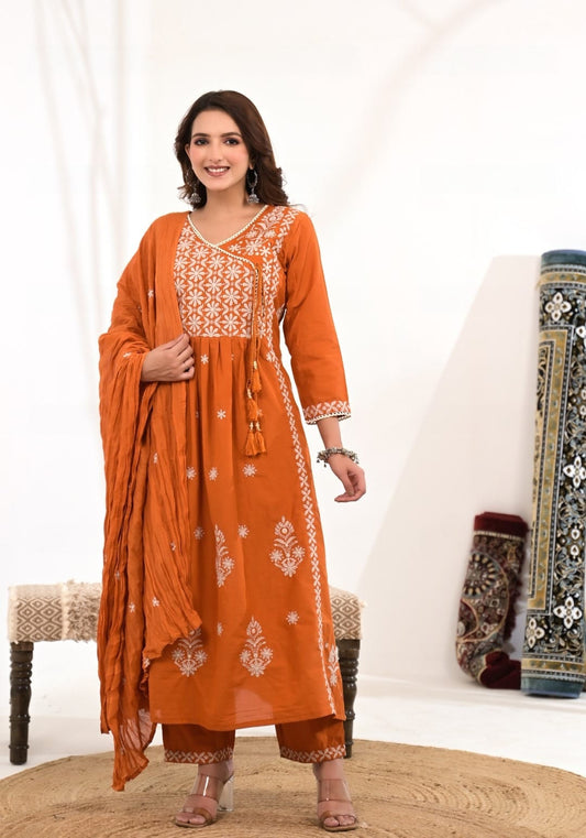 Embroidered Kurti Set in Mul Cotton Design 2