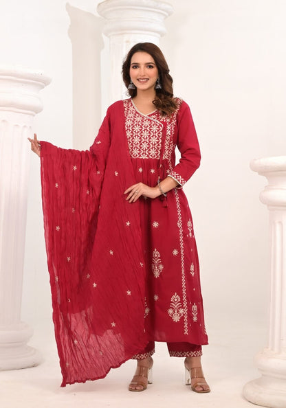 Embroidered Kurti Set in Mul Cotton Design 2