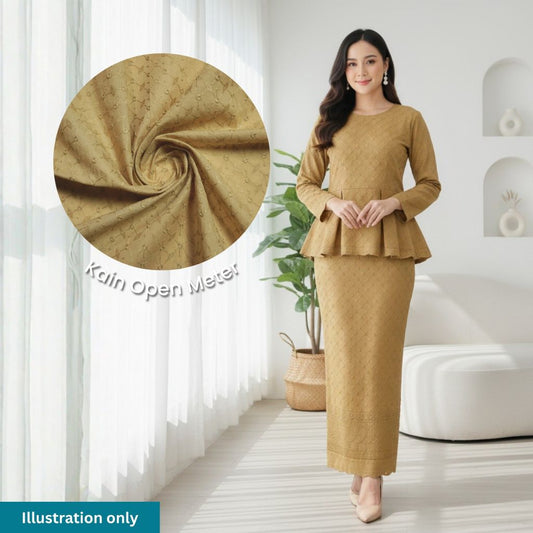 KAMDAR Cotton Lunara Chickan PC Embroidery  Bidang 44" Open Meter (Kain Ela) - Texture & Timbul