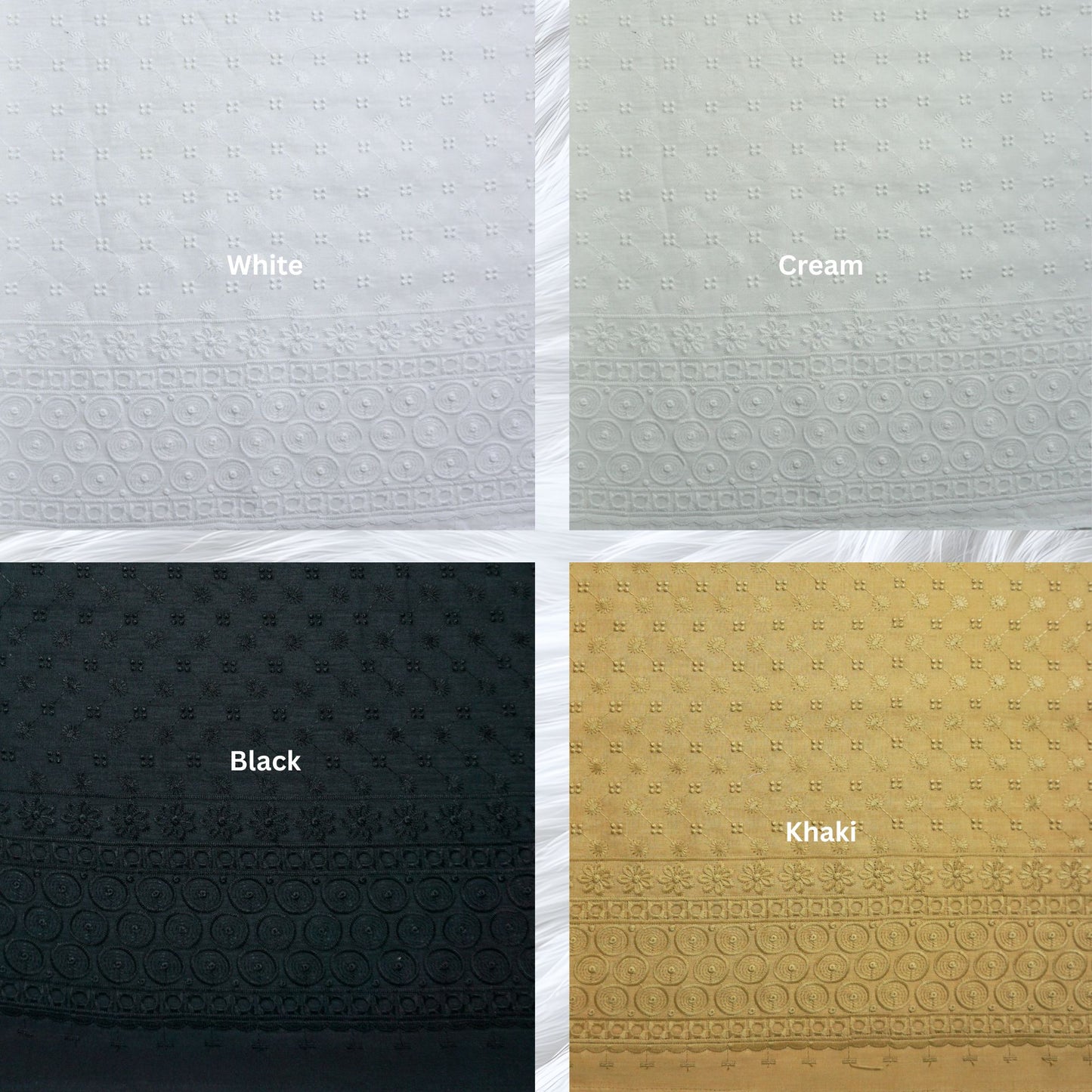 KAMDAR Cotton Lunara Chickan PC Embroidery  Bidang 44" Open Meter (Kain Ela) - Texture & Timbul