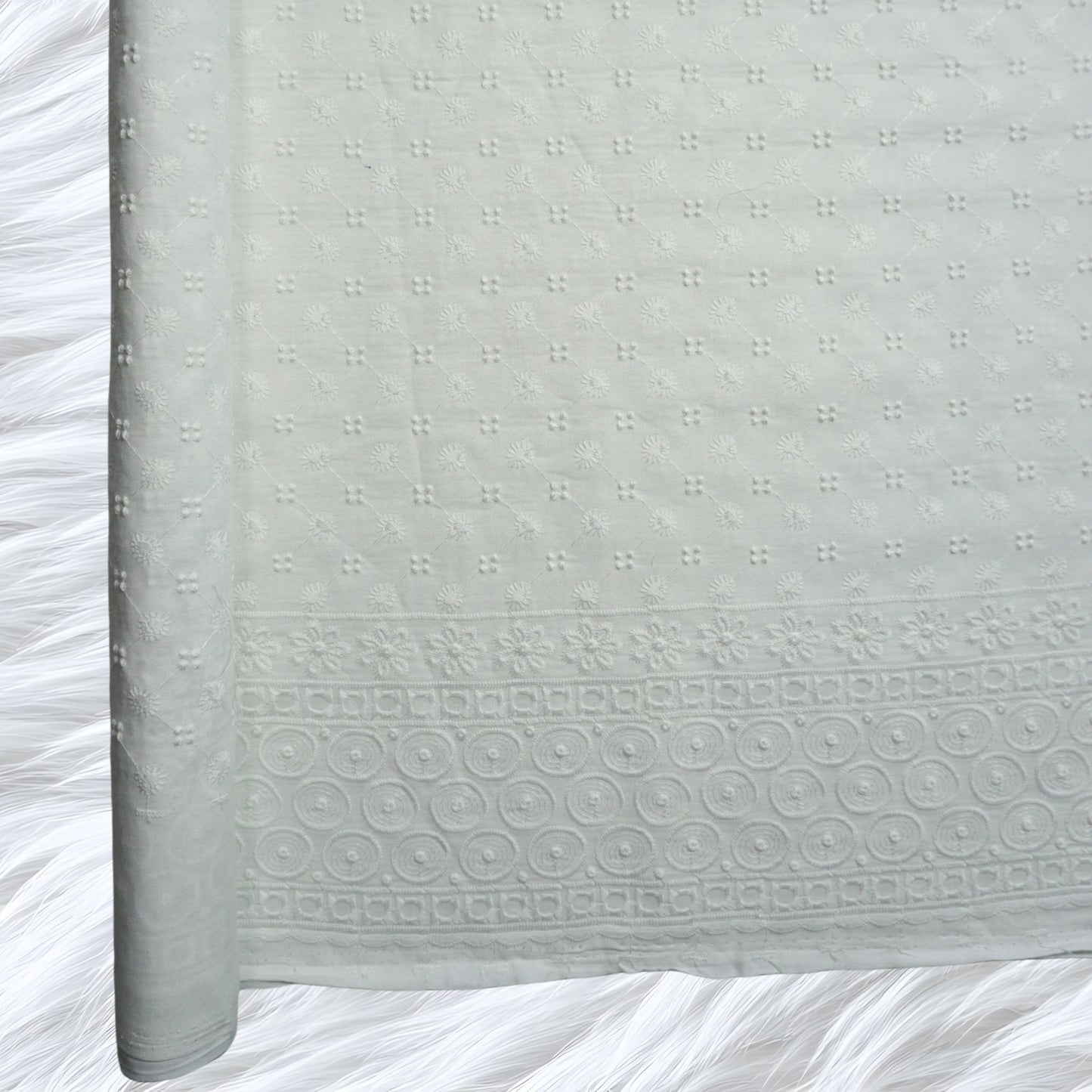 KAMDAR Cotton Lunara Chickan PC Embroidery  Bidang 44" Open Meter (Kain Ela) - Texture & Timbul