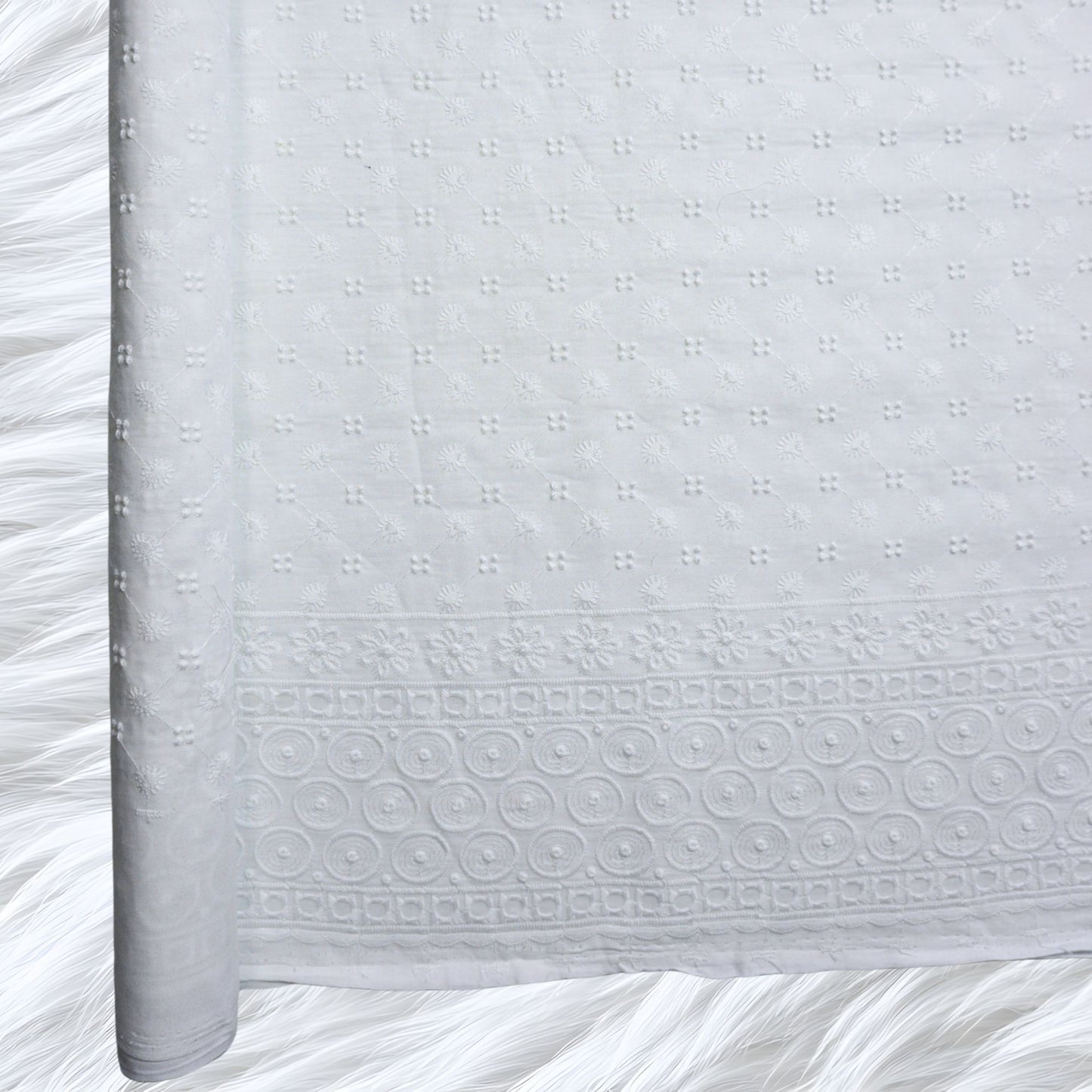 KAMDAR Cotton Lunara Chickan PC Embroidery  Bidang 44" Open Meter (Kain Ela) - Texture & Timbul
