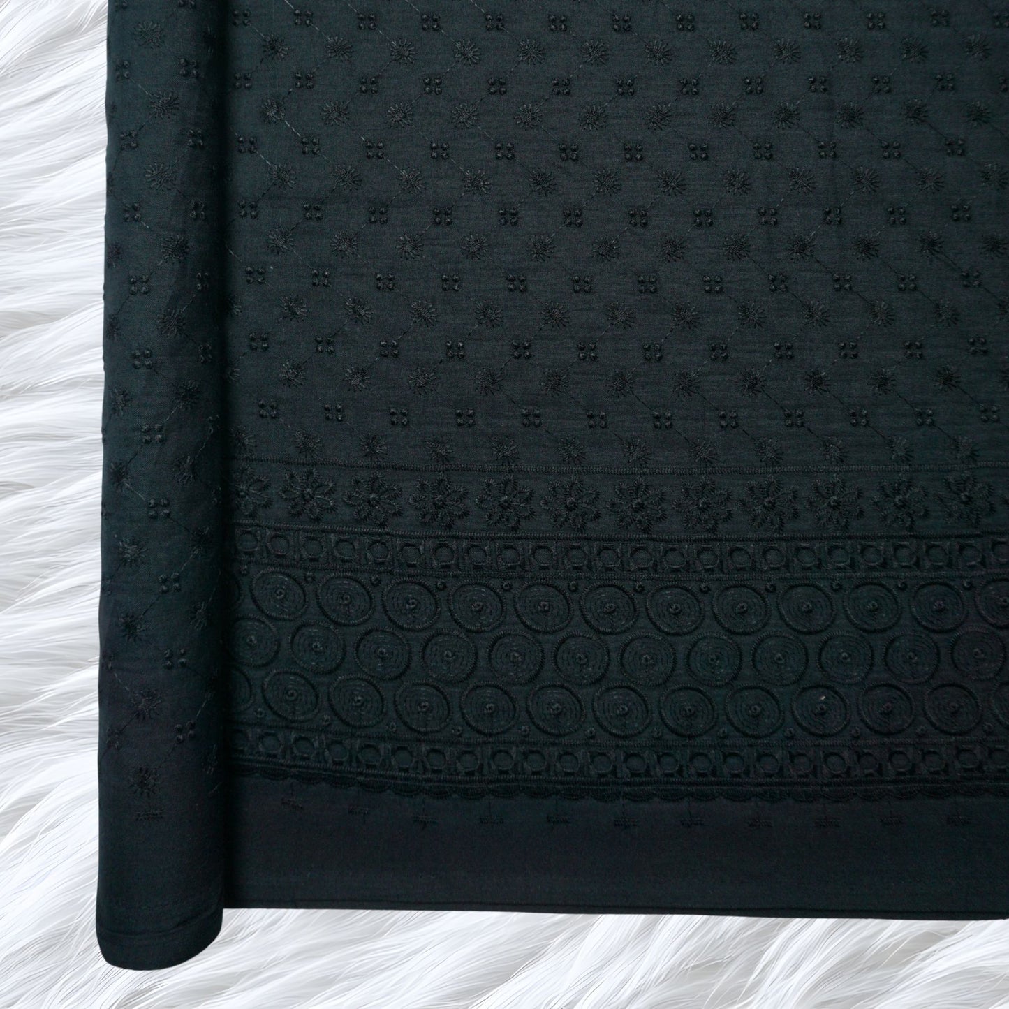 KAMDAR Cotton Lunara Chickan PC Embroidery  Bidang 44" Open Meter (Kain Ela) - Texture & Timbul
