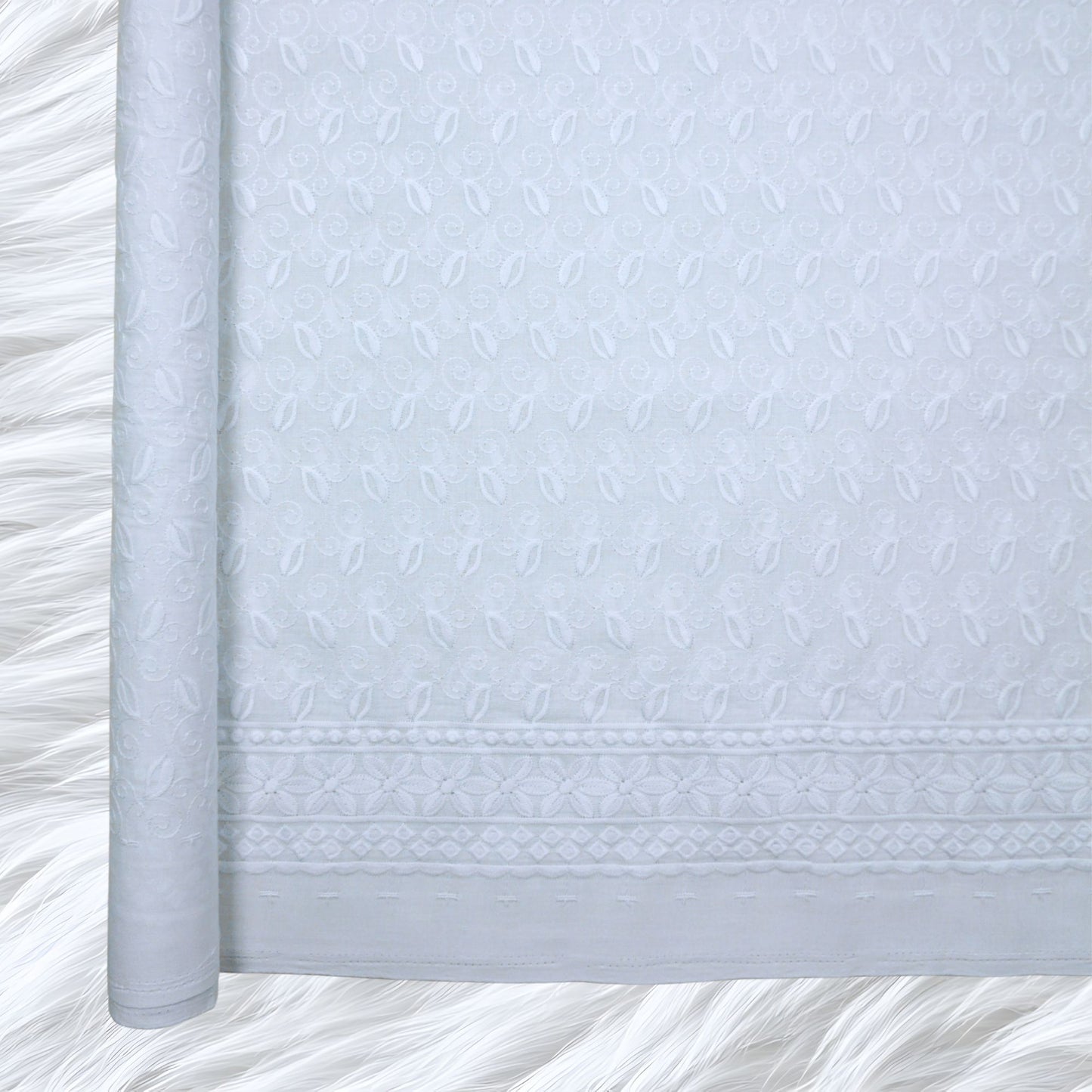 KAMDAR Cotton Alira Chikan Pc Embroidery Bidang 44" Open Meter (Kain Ela) - Texture & Timbul