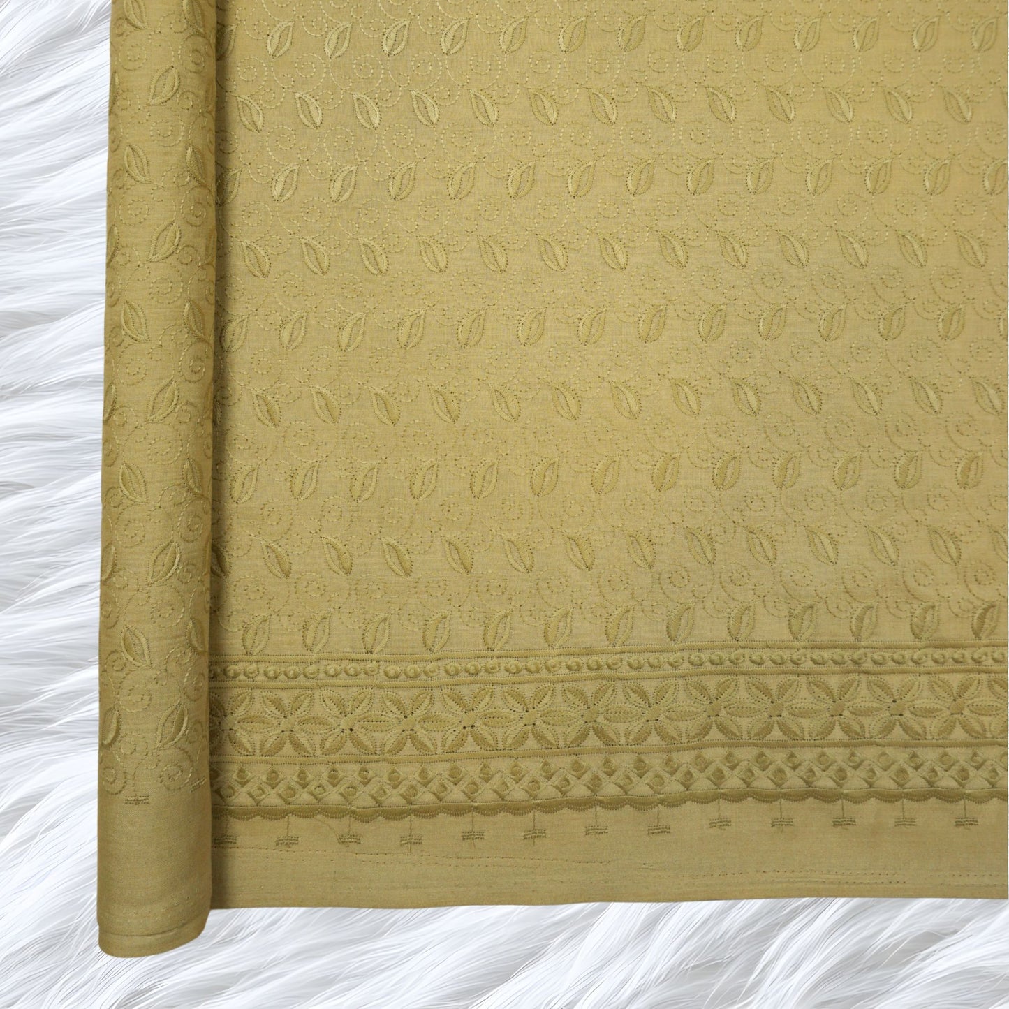 KAMDAR Cotton Alira Chikan Pc Embroidery Bidang 44" Open Meter (Kain Ela) - Texture & Timbul