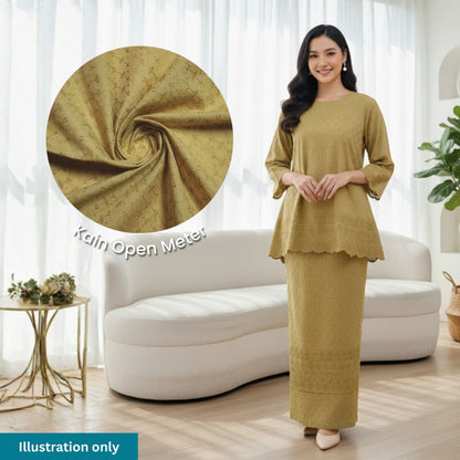 KAMDAR Cotton Zareen Chikan Pc Embroidery Bidang 44" Open Meter (Kain Ela) - Texture & Timbul