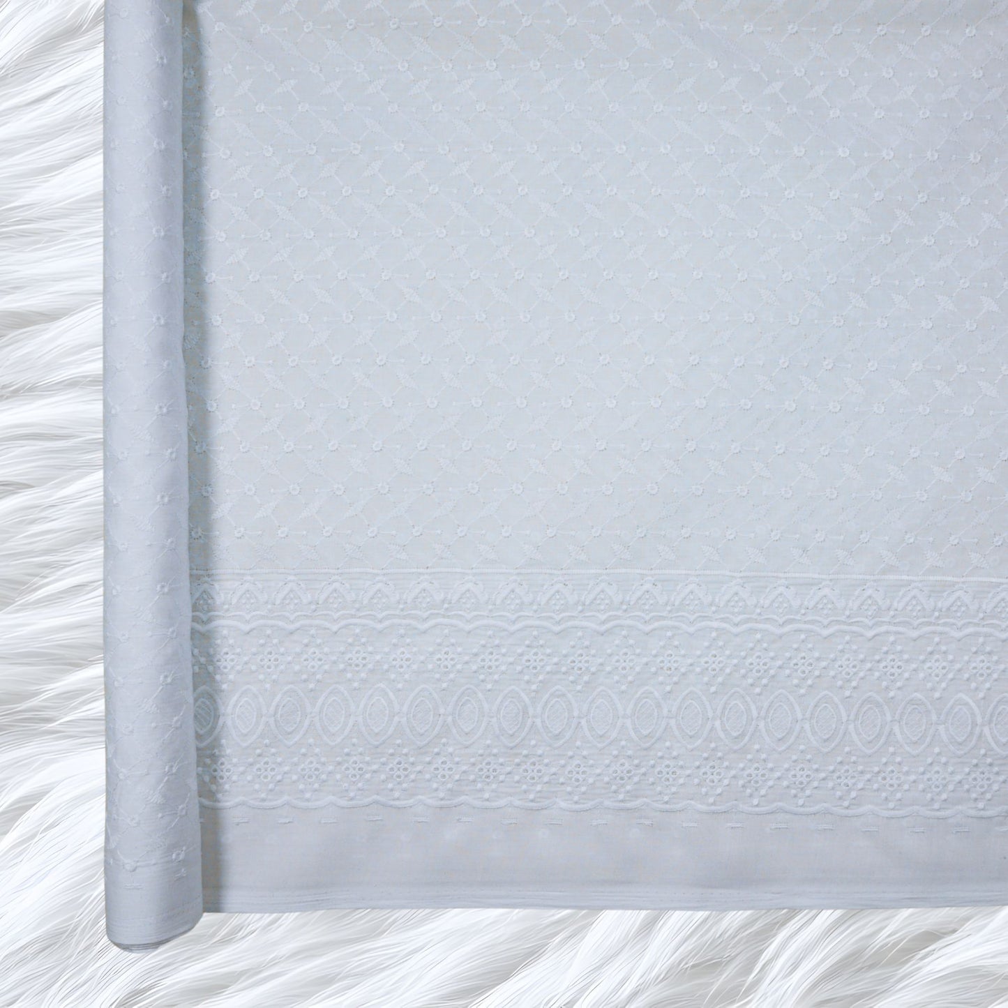 KAMDAR Cotton Zareen Chikan Pc Embroidery Bidang 44" Open Meter (Kain Ela) - Texture & Timbul