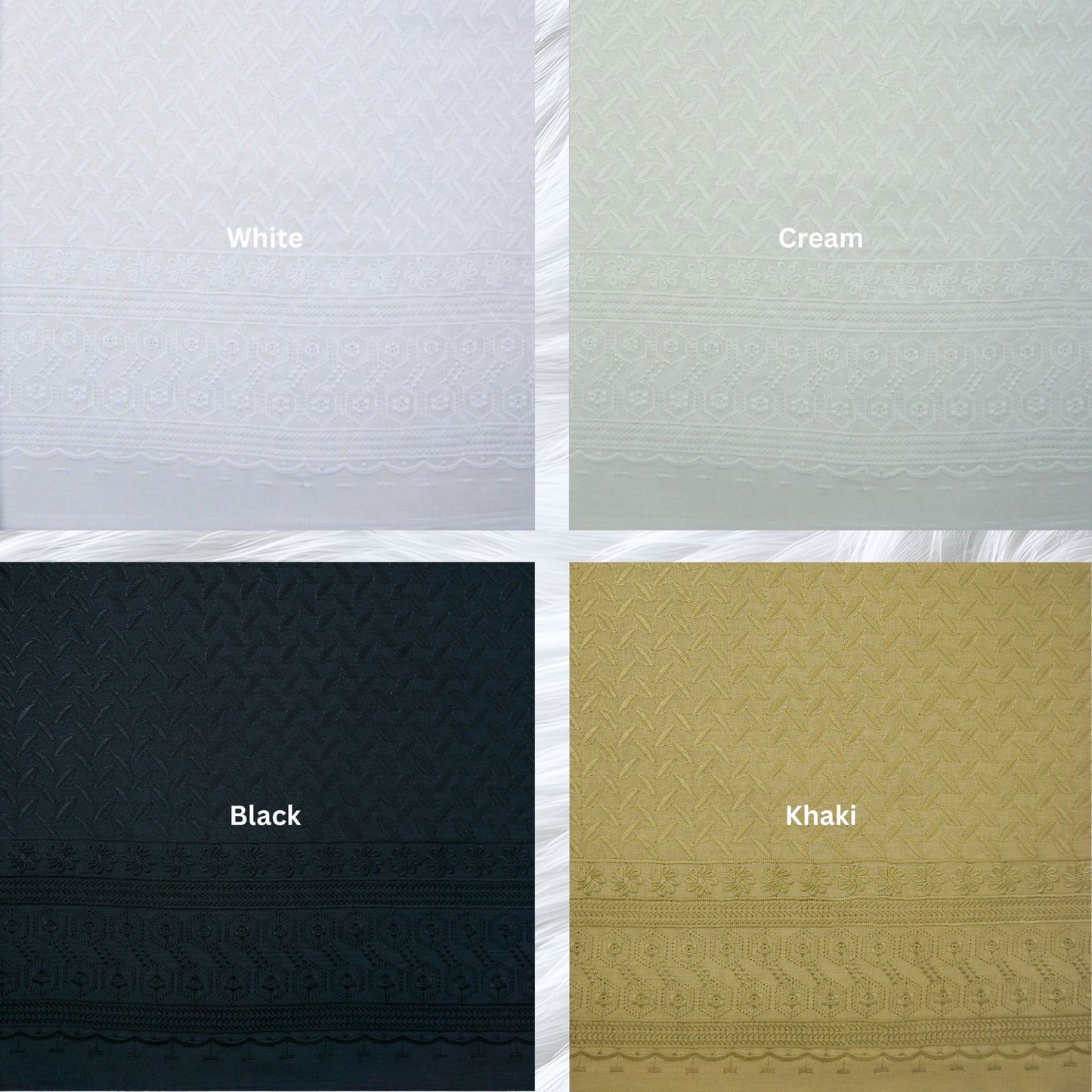 KAMDAR Cotton Liora Chikan Pc Embroidery Bidang 44" Open Meter (Kain Ela) - Texture & Timbul