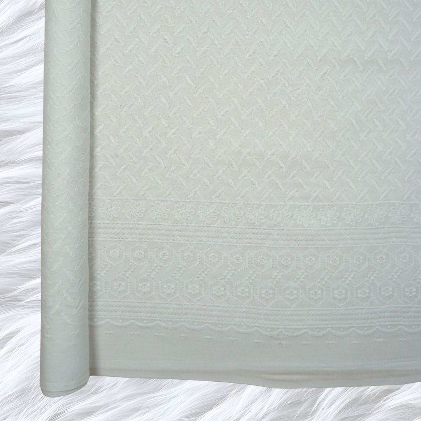 KAMDAR Cotton Liora Chikan Pc Embroidery Bidang 44" Open Meter (Kain Ela) - Texture & Timbul