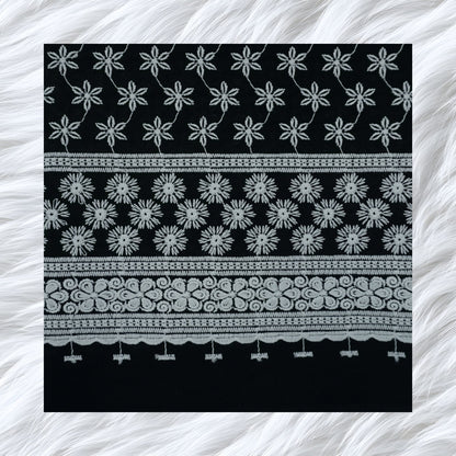 KAMDAR Cotton Cambric Embroidery 60S Bidang 44" Black White Open Meter (Kain Ela) - Texture & Timbul