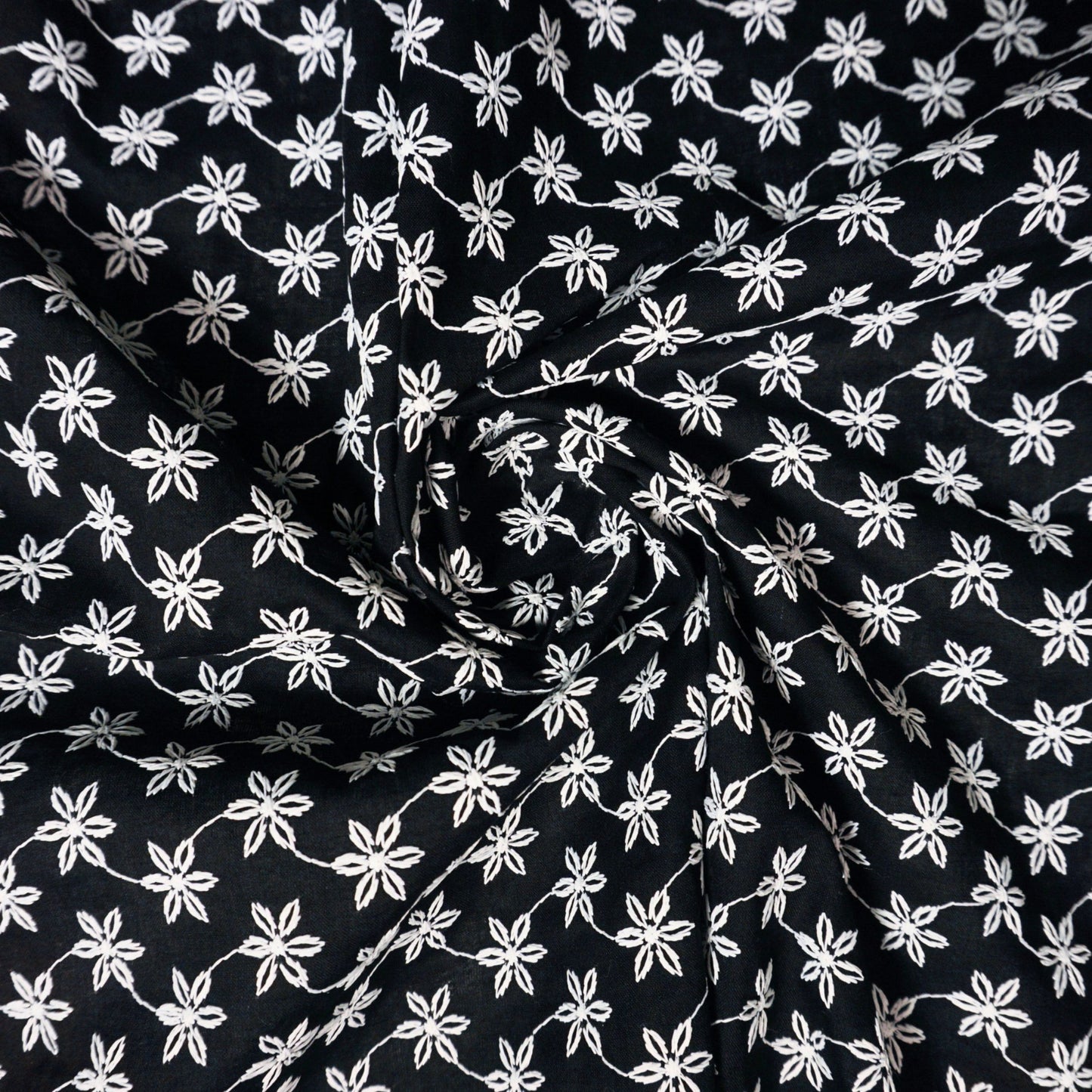 KAMDAR Cotton Cambric Embroidery 60S Bidang 44" Black White Open Meter (Kain Ela) - Texture & Timbul