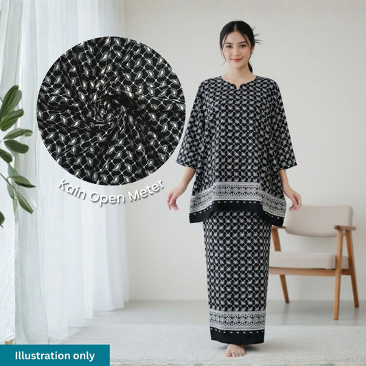 KAMDAR Cotton Cambric Embroidery Layla 60S Bidang 44" Black White Open Meter (Kain Ela) - Texture & Timbul