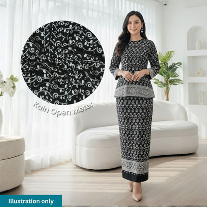 KAMDAR Cotton Cambric Embroidery Nayla 60S Bidang 44" Black White Open Meter (Kain Ela) - Texture & Timbul