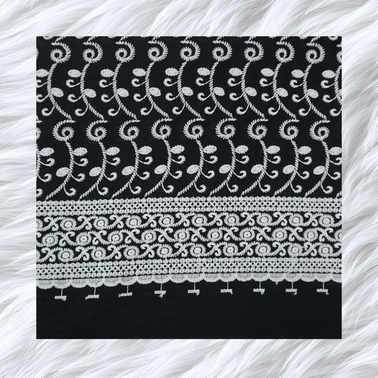 KAMDAR Cotton Cambric Embroidery Nayla 60S Bidang 44" Black White Open Meter (Kain Ela) - Texture & Timbul
