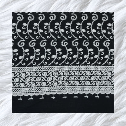 KAMDAR Cotton Cambric Embroidery Nayla 60S Bidang 44" Black White Open Meter (Kain Ela) - Texture & Timbul