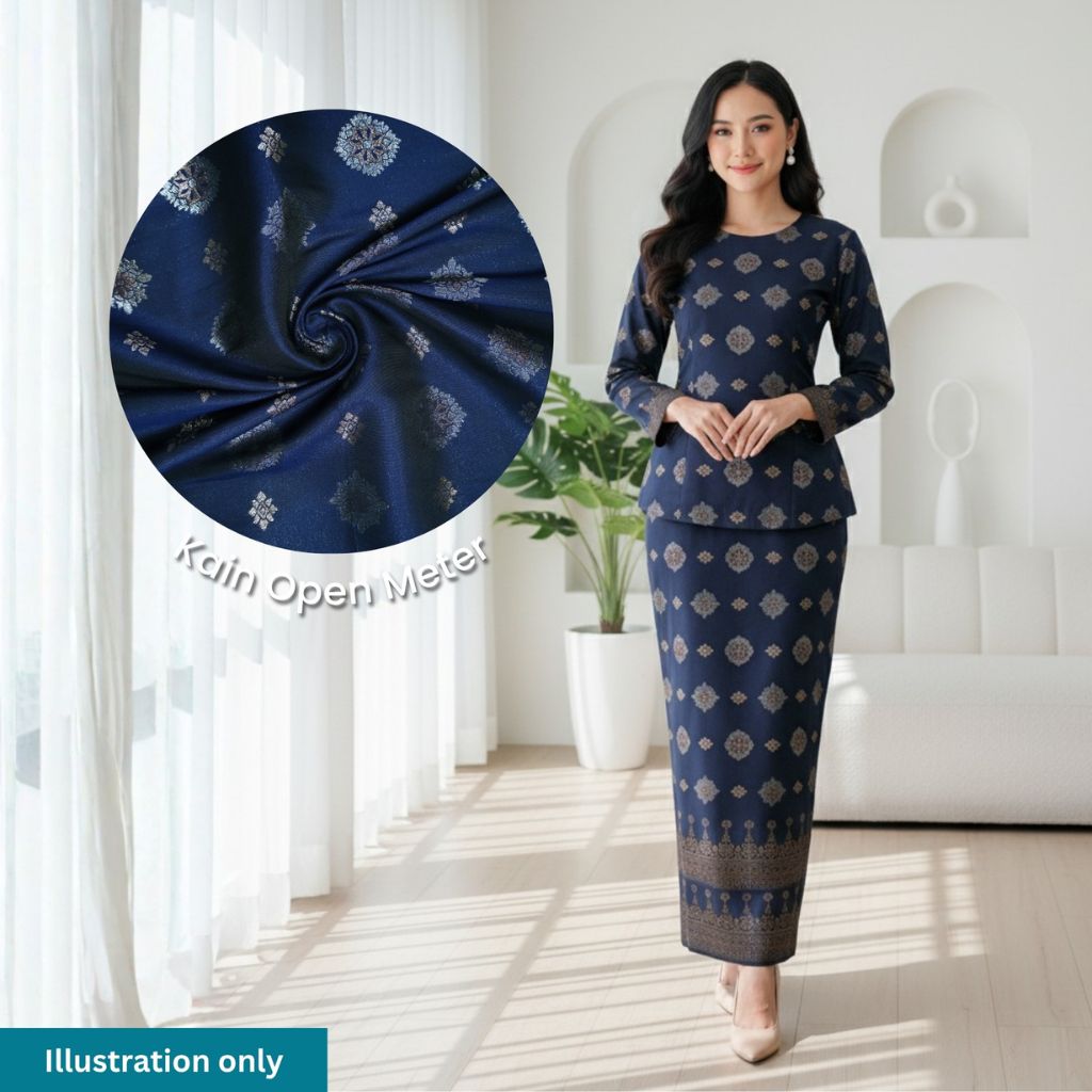 KAMDAR Songket Bunga Metallic Bidang 44" Open Meter (Kain Ela) - Ironless & Tak Jarang