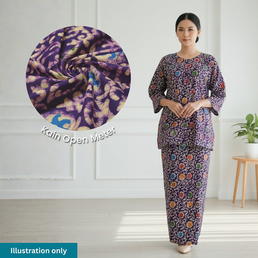 KAMDAR Batik Indigo Cambric Prints Bidang 44" Open Meter (Kain Ela) - 100% Cotton Fabric