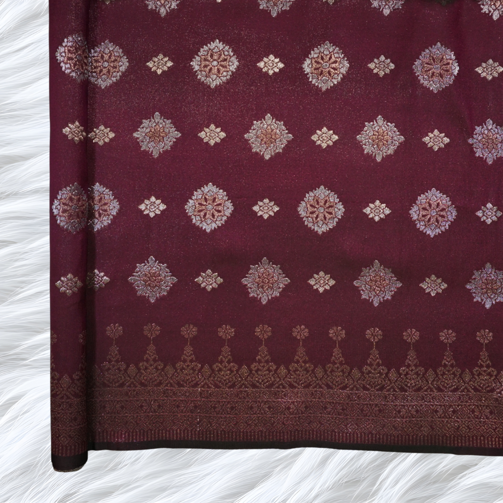 KAMDAR Songket Bunga Metallic Bidang 44" Open Meter (Kain Ela) - Ironless & Tak Jarang