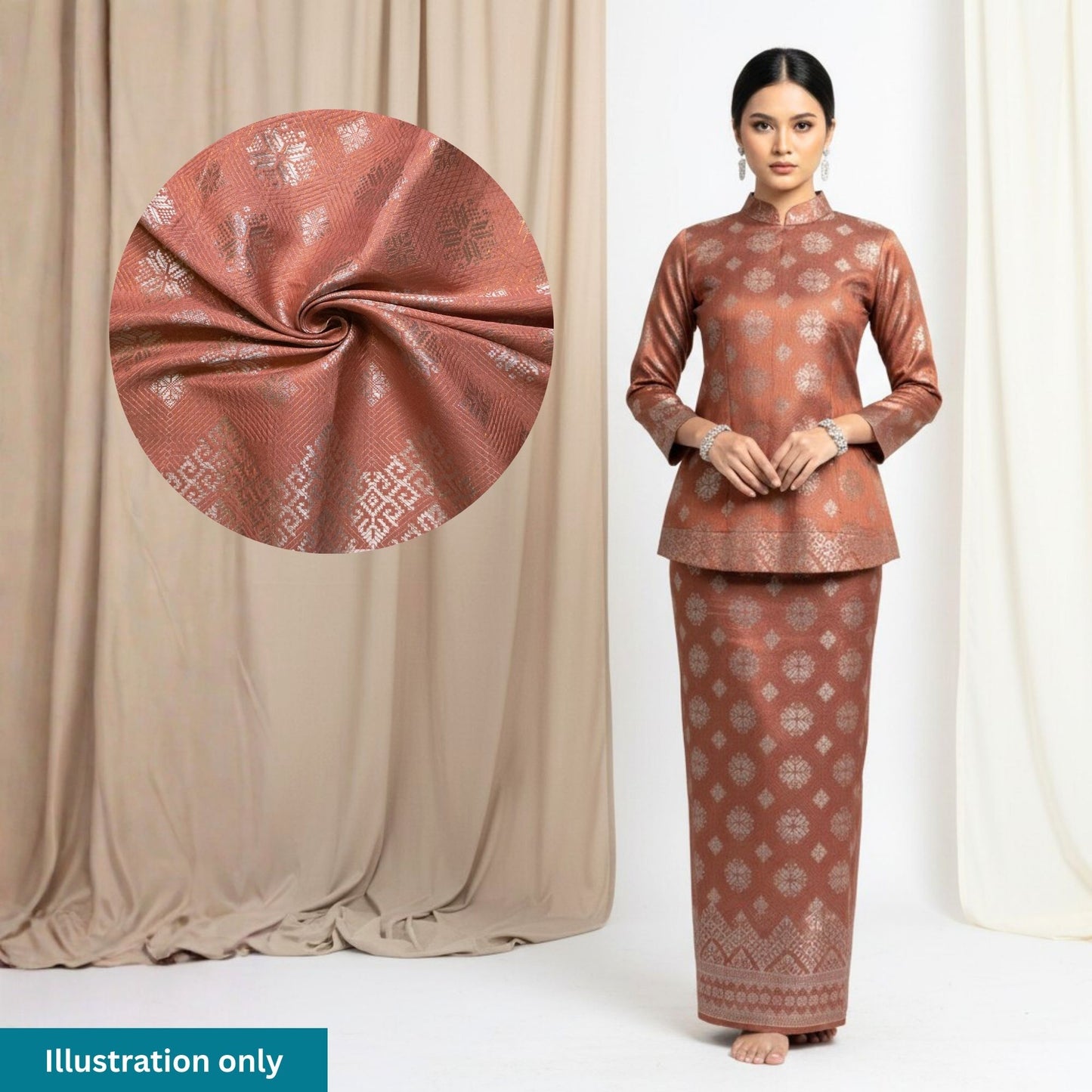 KAMDAR Songket One Side Border Bidang 44" Open Meter (Kain Ela) - Ironless & Tak Jarang