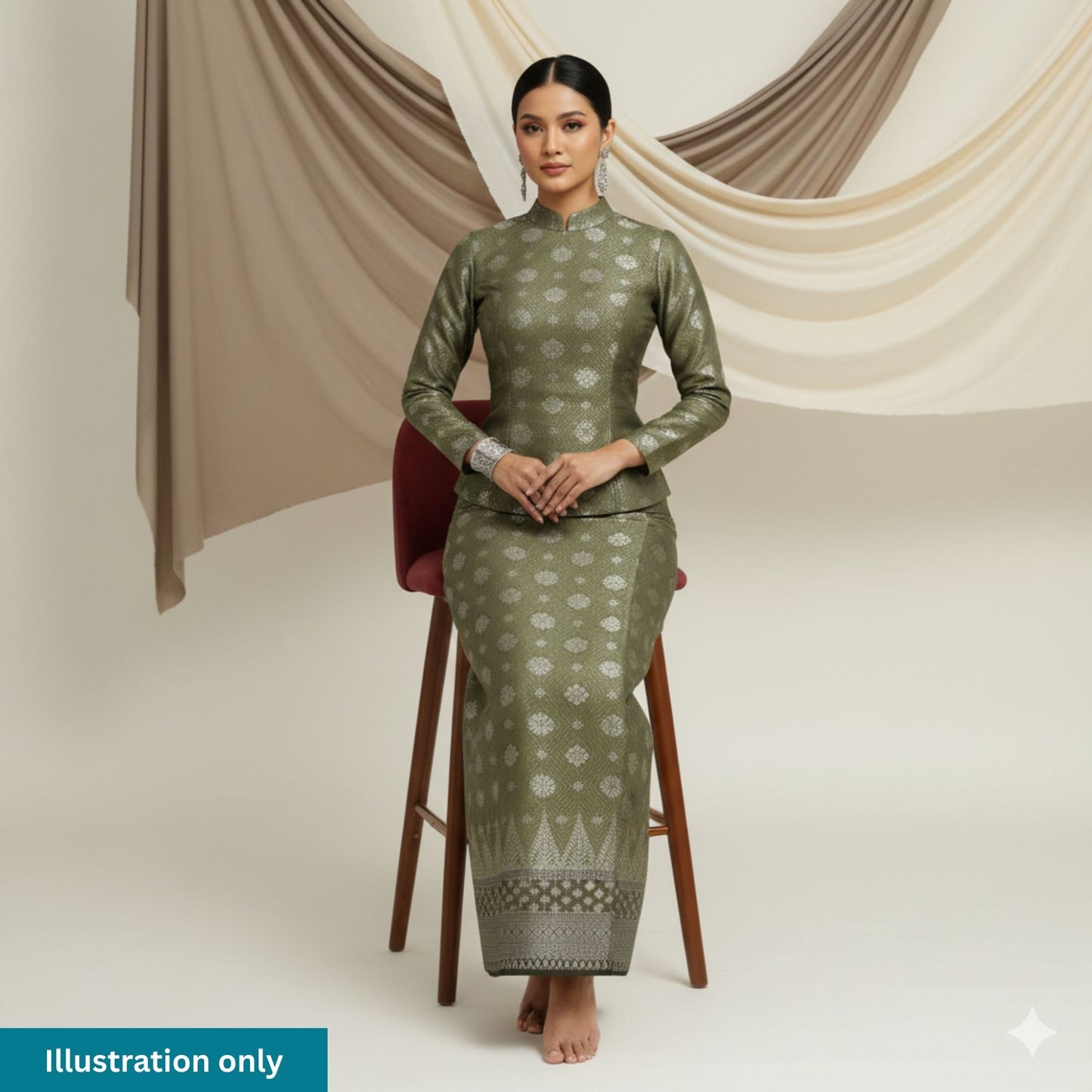 KAMDAR Songket Metallic Bidang 44" Open Meter (Kain Ela) - Ironless & Tak Jarang