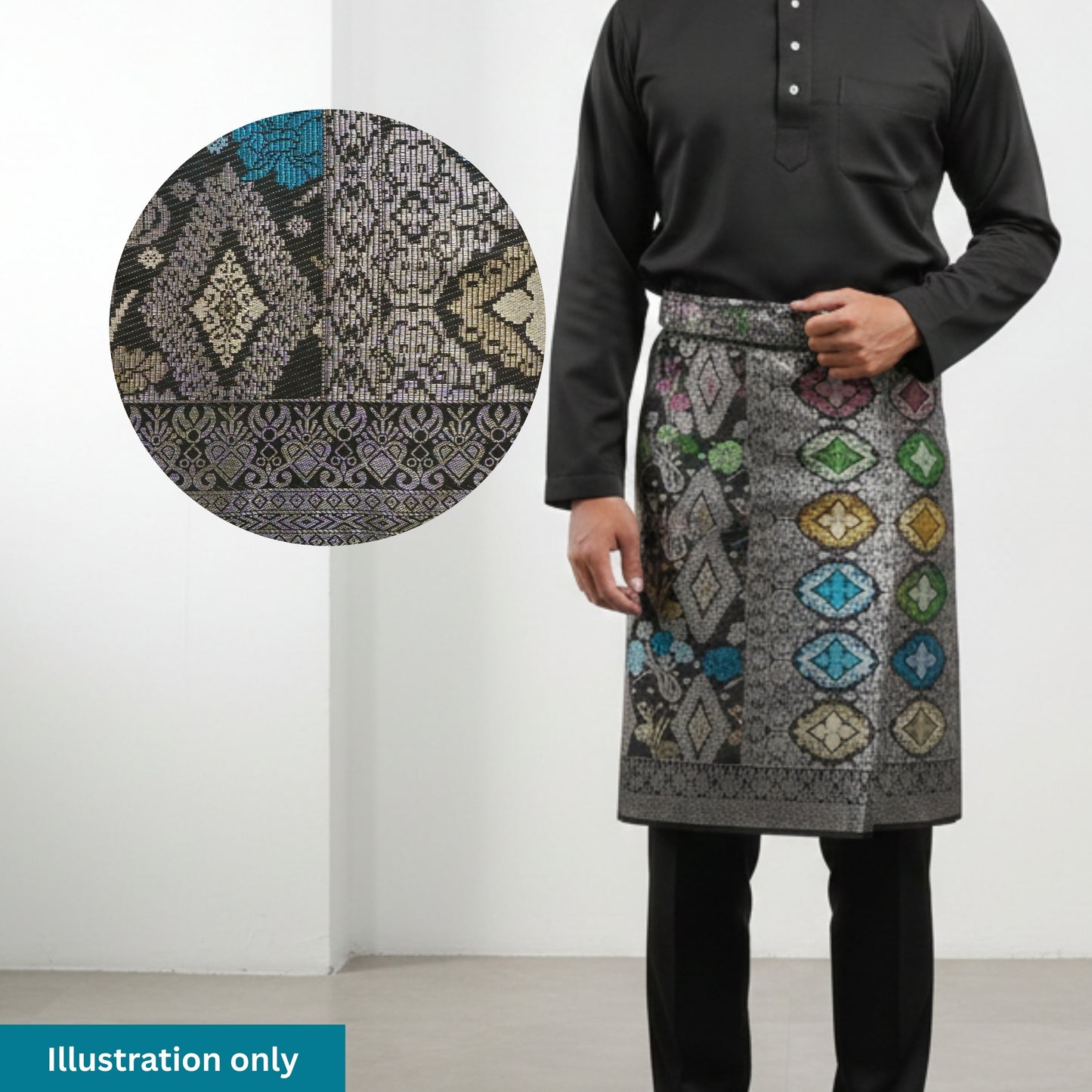 KAMDAR Men's Sampin Black Gold 6 Design - Ironless & Tak Jarang