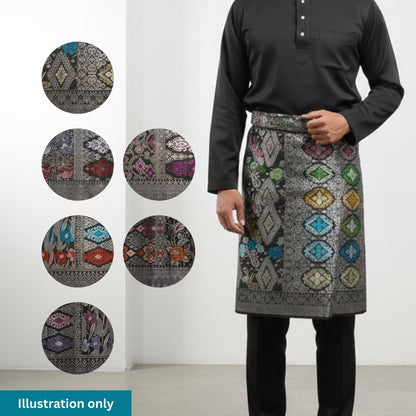 KAMDAR Men's Sampin Black Gold 6 Design - Ironless & Tak Jarang