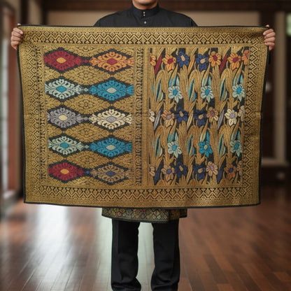 KAMDAR Men's Sampin Black Gold 6 Design - Ironless & Tak Jarang