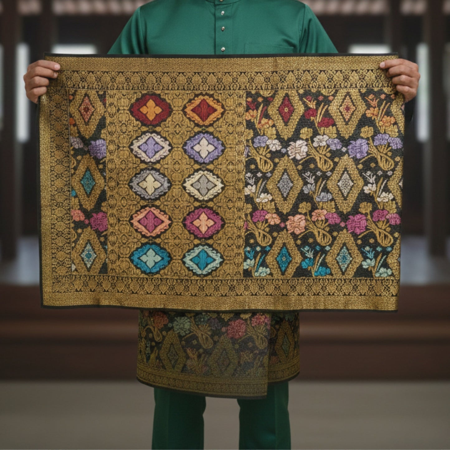 KAMDAR Men's Sampin Black Gold 6 Design - Ironless & Tak Jarang