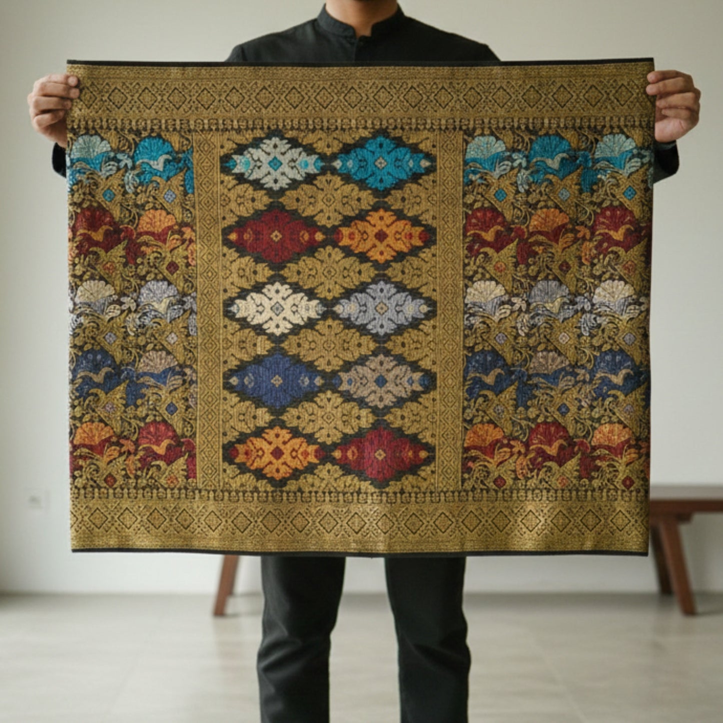 KAMDAR Men's Sampin Black Gold 6 Design - Ironless & Tak Jarang