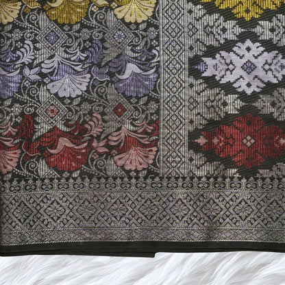 KAMDAR Men's Sampin Black Gold 6 Design - Ironless & Tak Jarang