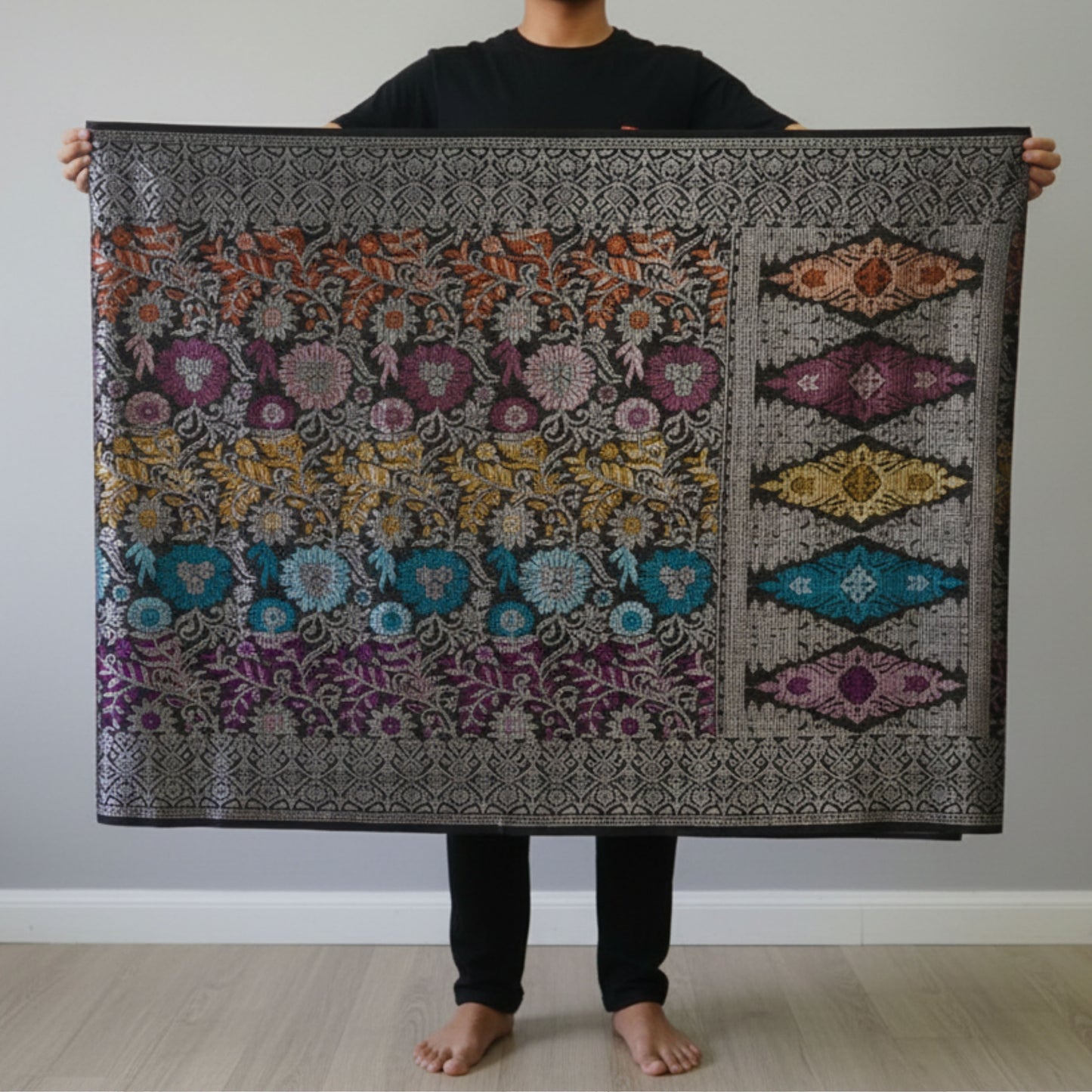 KAMDAR Men's Sampin Black Gold 6 Design - Ironless & Tak Jarang