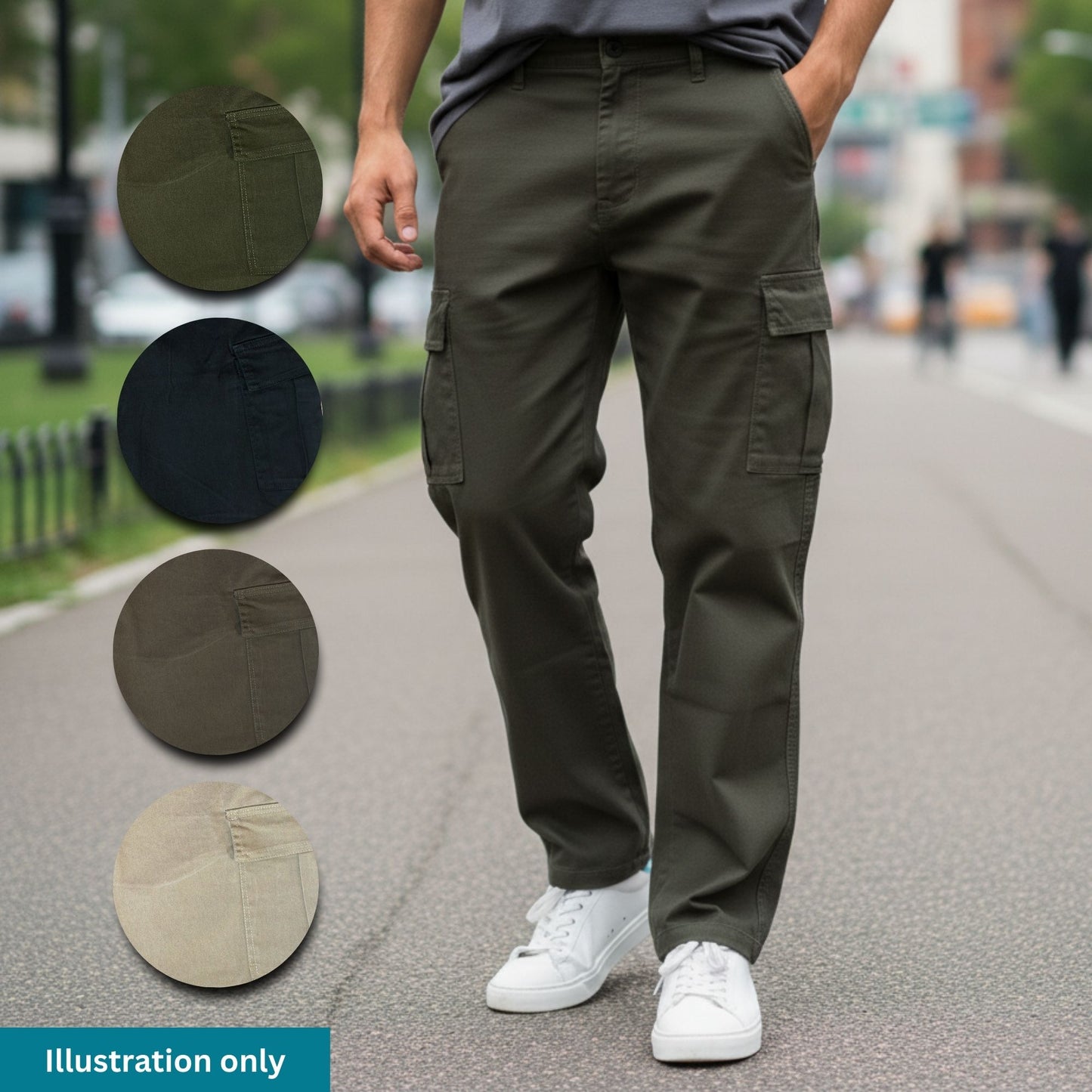 KAMDAR Men’s Straight Cargo Pants Plus Size - Breathable Stretchy Cotton Kargo Seluar