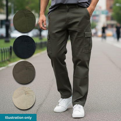 KAMDAR Men’s Straight Cargo Pants Plus Size - Breathable Stretchy Cotton Kargo Seluar