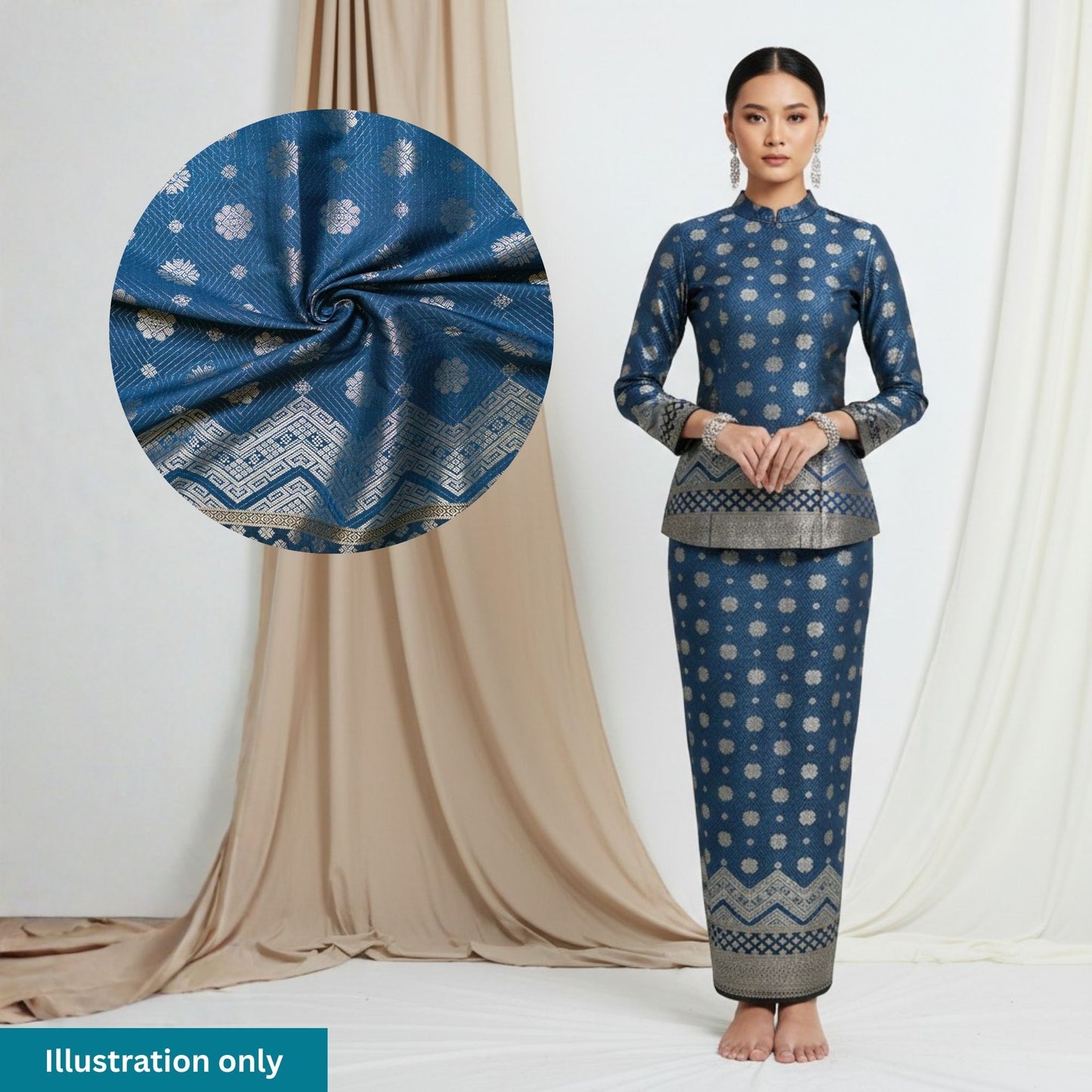 KAMDAR Songket Metallic Bidang 44" Open Meter (Kain Ela) - Ironless & Tak Jarang