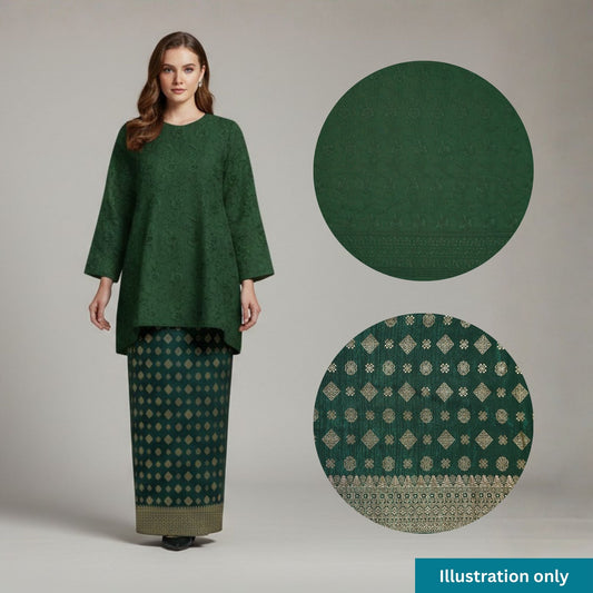 KAMDAR Combo Set Songket Mettalic Bidang 44" With Cotton Sarin Embroidery 80S Bidang 44" - Texture & Ironless