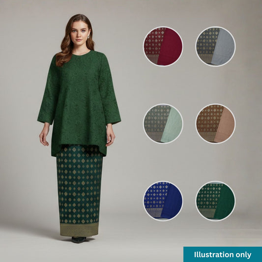 KAMDAR Combo Set Songket Mettalic Bidang 44" With Cotton Sarin Embroidery 80S Bidang 44" - Texture & Ironless