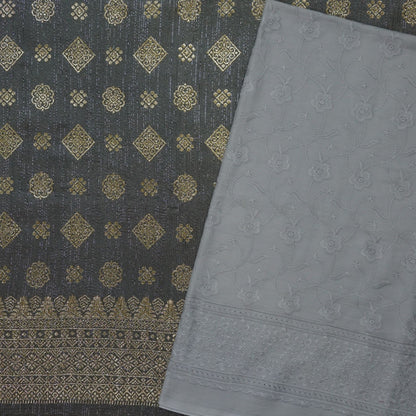KAMDAR Combo Set Songket Mettalic Bidang 44" With Cotton Sarin Embroidery 80S Bidang 44" - Texture & Ironless