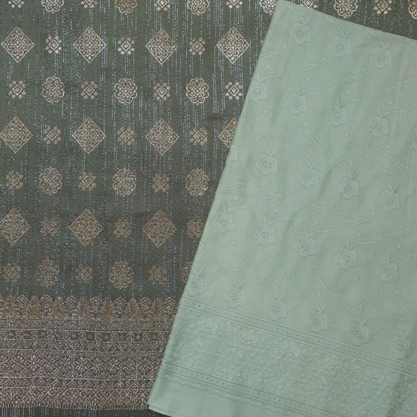 KAMDAR Combo Set Songket Mettalic Bidang 44" With Cotton Sarin Embroidery 80S Bidang 44" - Texture & Ironless