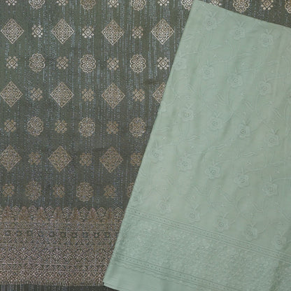 KAMDAR Combo Set Songket Mettalic Bidang 44" With Cotton Sarin Embroidery 80S Bidang 44" - Texture & Ironless